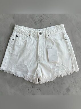 KanCan White Distressed High-Rise Denim Shorts